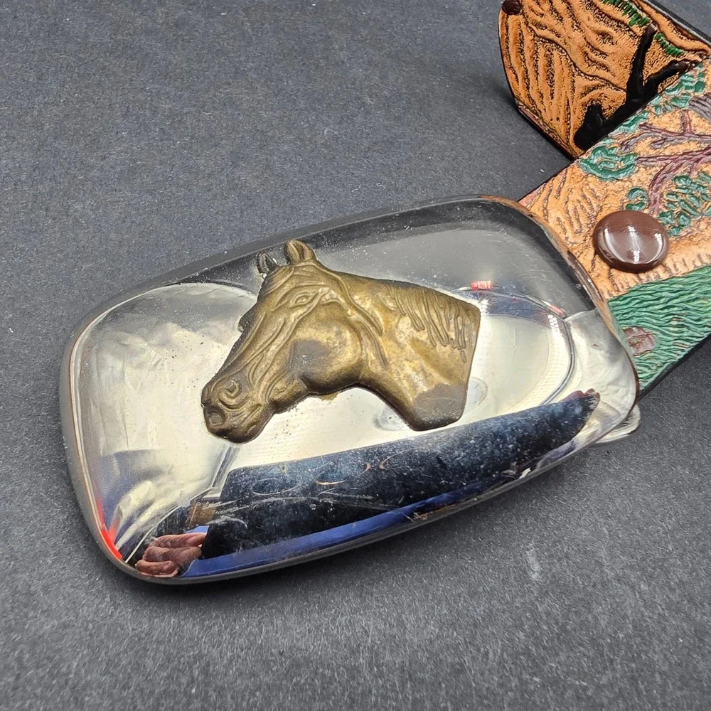 Nocona Belt Co Kids Western Tooled Leather Horse Scene Belt Buckle N4414002-28